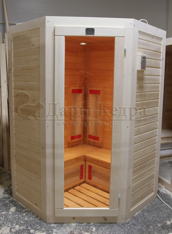 Двухместная угловая инфракрасная сауна кабина из кедра и липы с керамическими излучателями